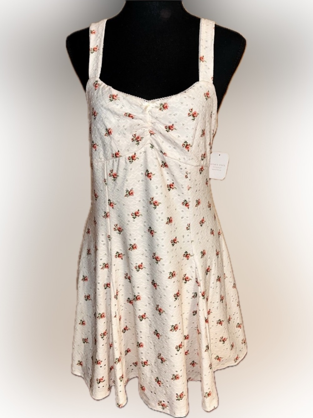 NWT Altar'd State Beverly Floral Mini Dress Ivory Eyelet Lined SZ L Made in USA